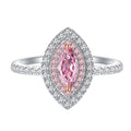 Pink Marquise Eye Shape Rose Gold Prongs Micro Setting Cubic Zirconia 925 Sterling Silver Halo Statement Band Ring