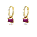 Masculine Red Baguette CZ 925 Sterling Silver Hoop Earrings