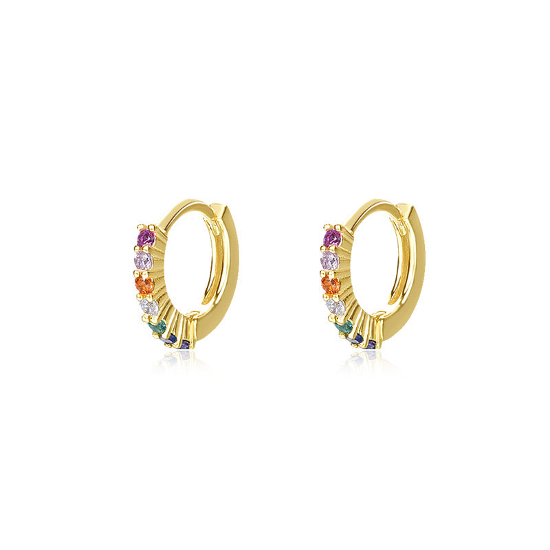 Colorful CZ Circle Casual 925 Sterling Silver Hoop Earrings
