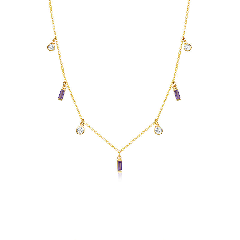 Fashion Geometry Colorful CZ Rectangle Round 925 Sterling Silver Necklace