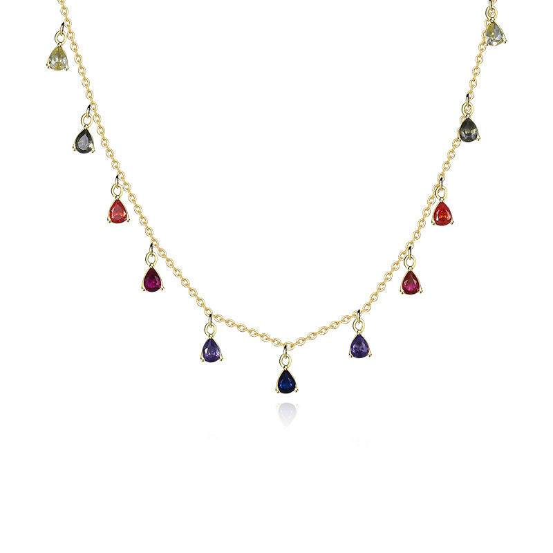 Colorful Rainbow Waterdrop CZ 925 Sterling Silver Necklace