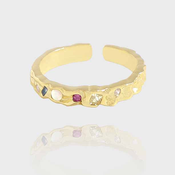 Modern Irregular Colorful CZ 925 Sterling Silver Adjustable Ring