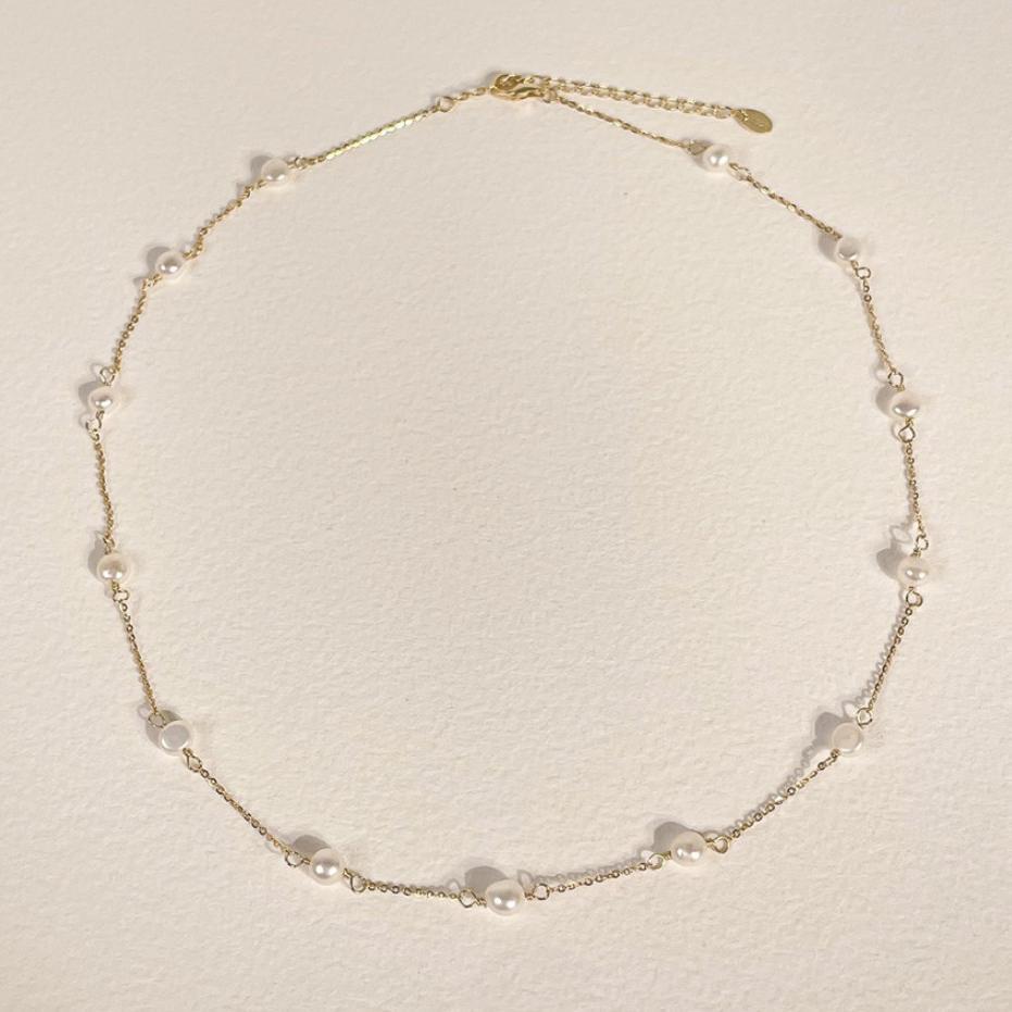 Elegant Minimalist Natural Freshwater Pearl Geometric Necklace 925 Sterling Silver Fashion Necklace with Gold Plating for Women Office Party Casual Wear