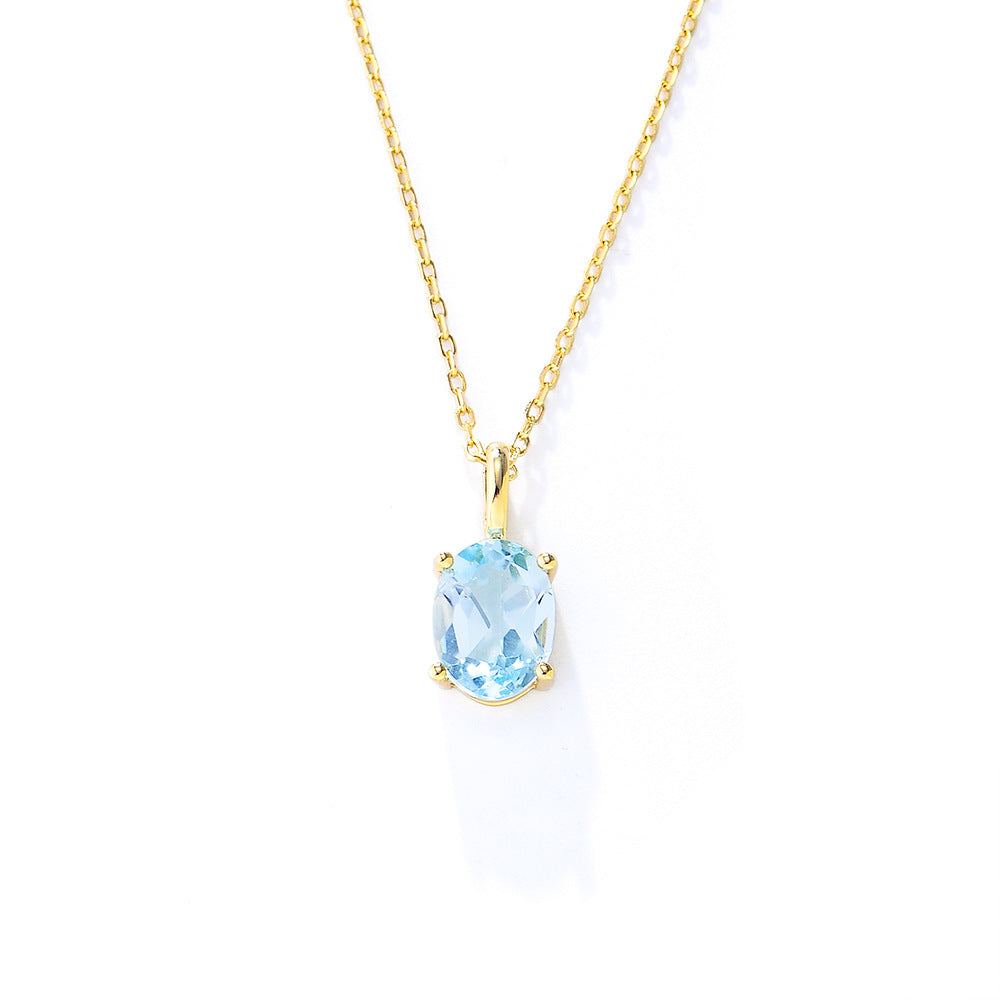 Women Oval Natural Blue Topaz 925 Sterling Silver Necklace