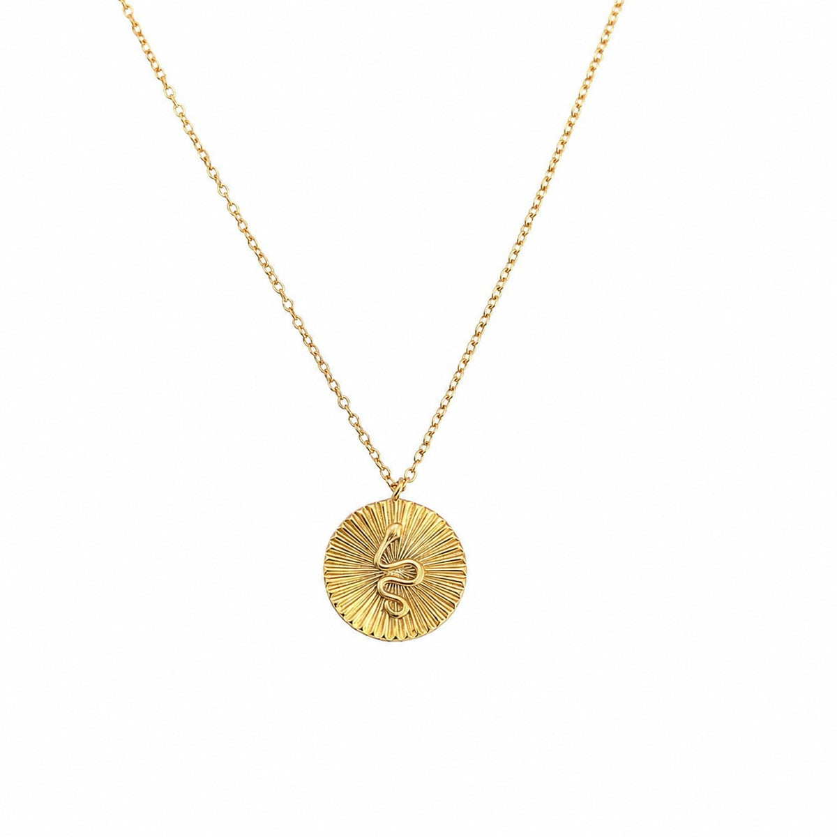 Snake Round Disc 925 Sterling Silver Sunburst Texture Coin Chain Pendant Necklace