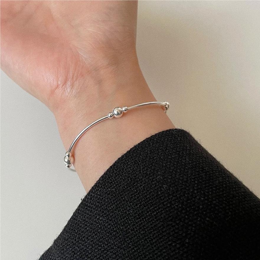Simple Beads Lines Geometry 925 Sterling Silver Bracelet