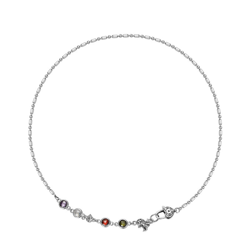Vintage Colorful CZ Halloween Ghost 925 Sterling Silver Necklace