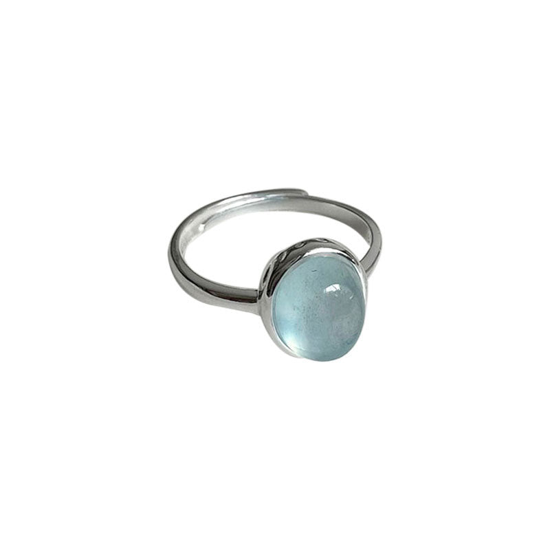 Graduation Oval Natural Aquamarine 925 Sterling Silver Adjustable Ring