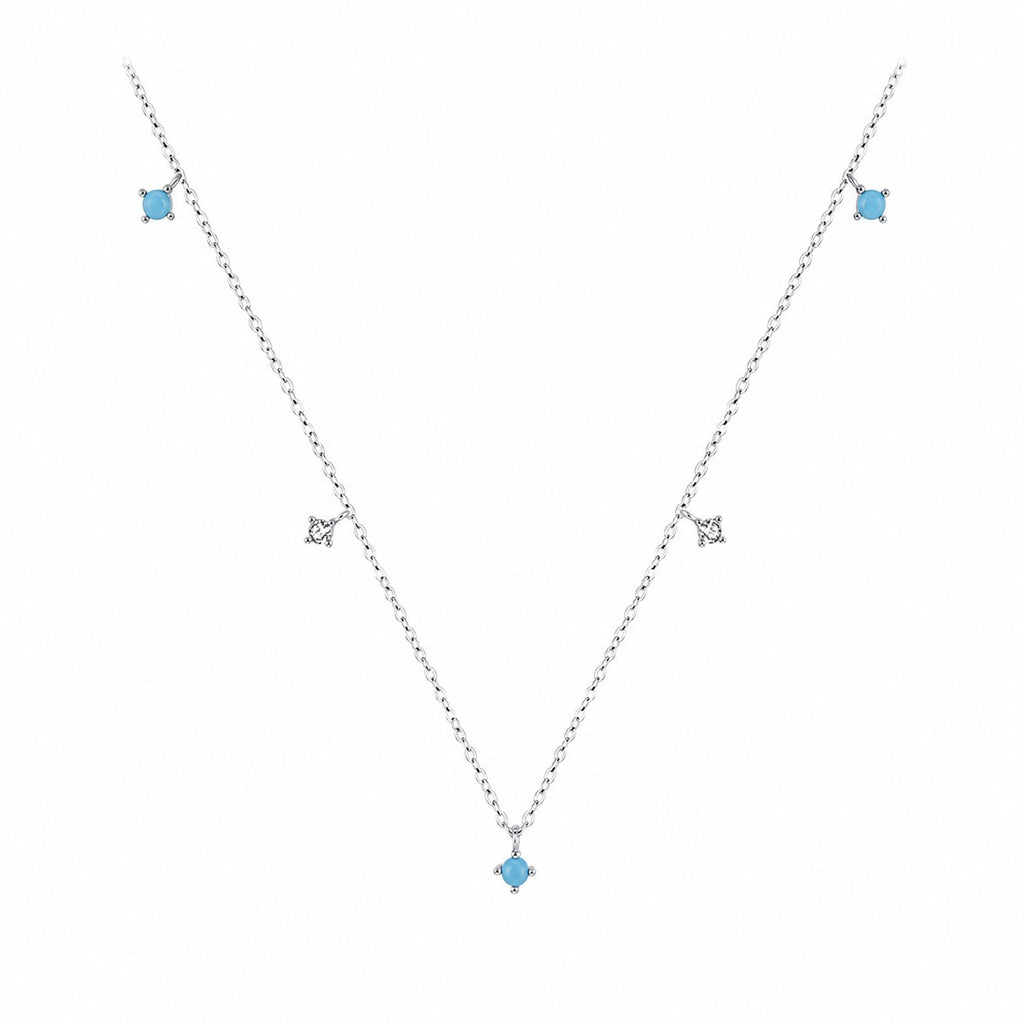 Geometric Pattern Turquoise And Cubic Zirconia 925 Silver Necklace