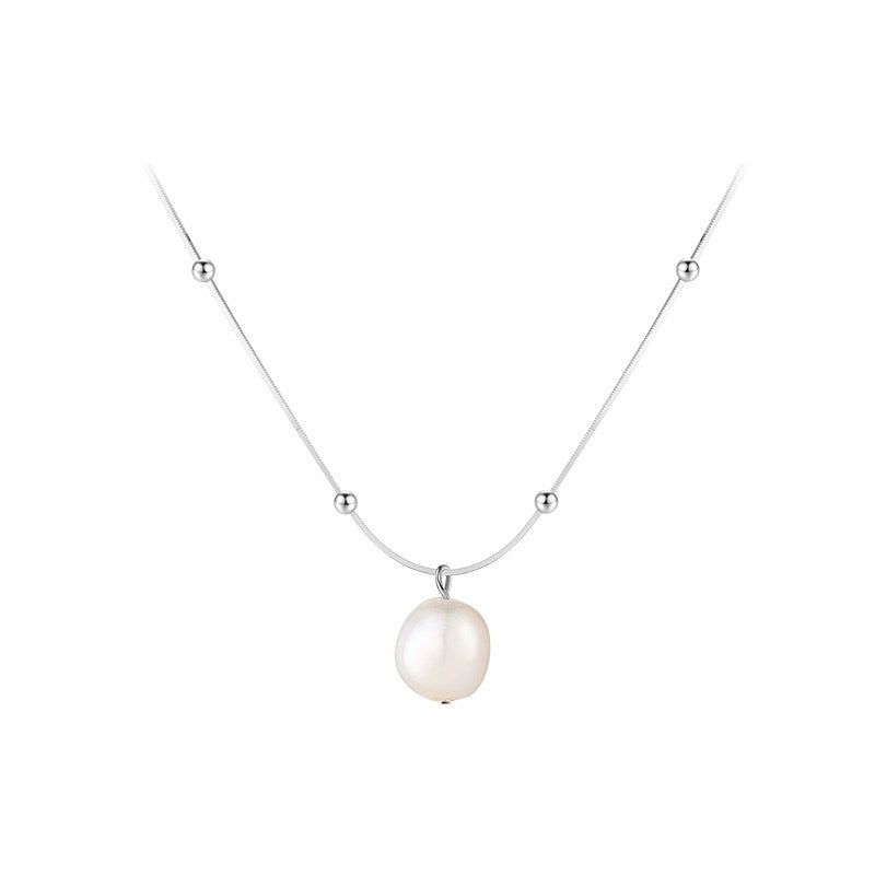Baroque Pearl Minimalist Beaded  S925 Sterling Silver Snake Chain Pearl Pendant Necklace