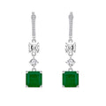 Emerald Green Square Octagon Cut Simulated Emerald Cubic Zirconia S925 Sterling Silver Geometric Drop Hoop Earrings