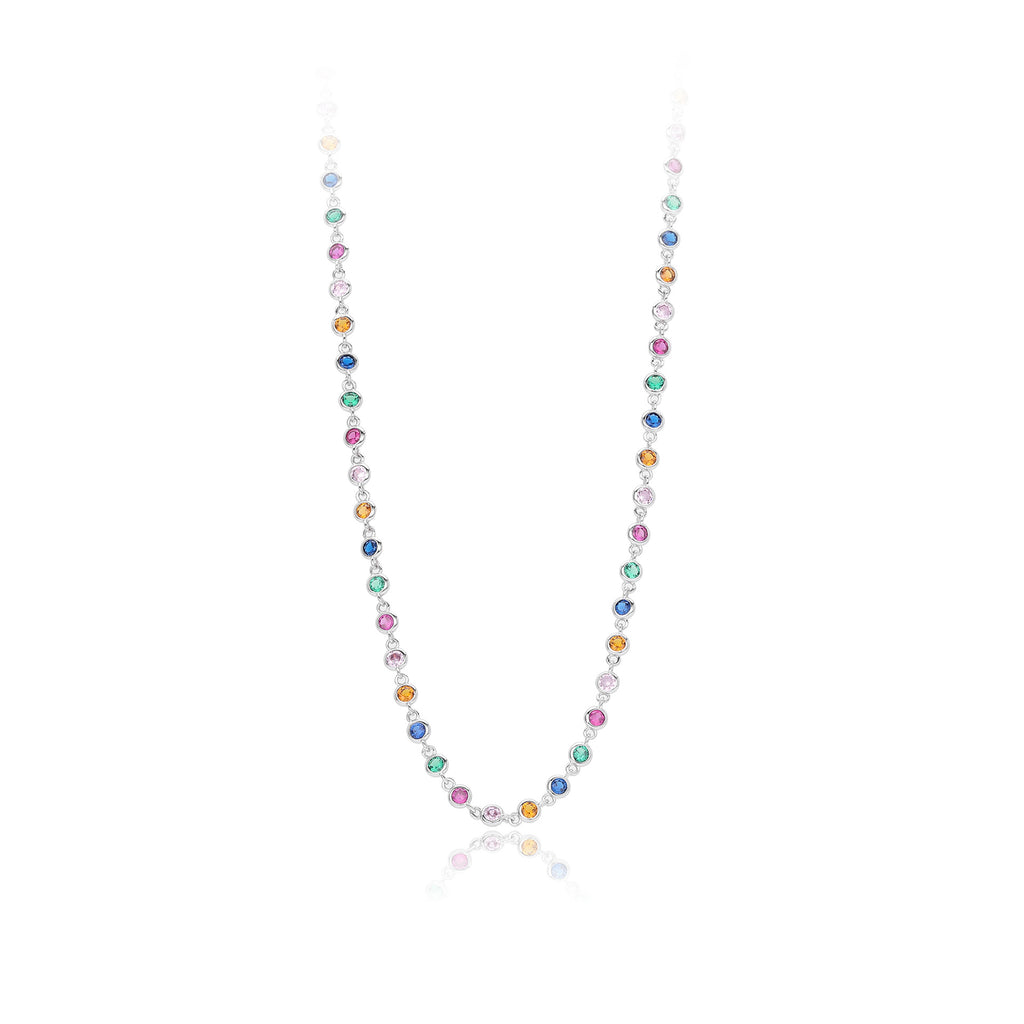 Colorful Cubic Zirconia Geometric Pattern 925 Sterling Silver Chain Necklace