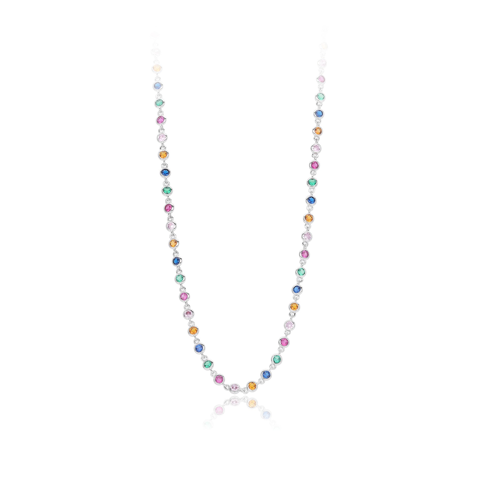 Colorful Cubic Zirconia Geometric Pattern 925 Sterling Silver Chain Necklace