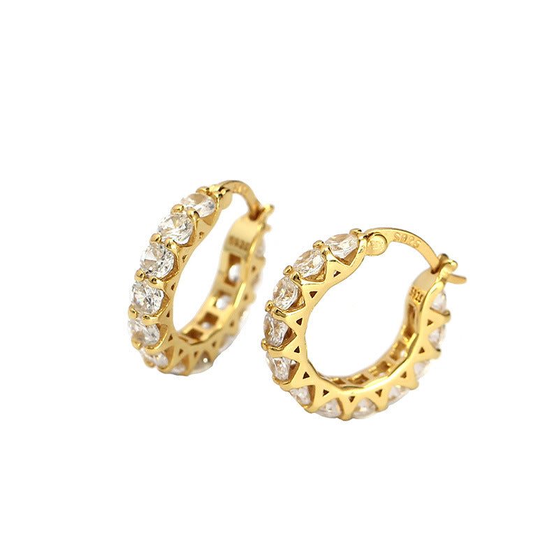 Modern Round CZ Wheels 925 Sterling Silver Hoop Earrings