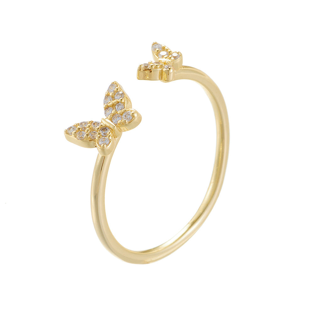 Holiday CZ Large Small Butterflies 925 Sterling Silver Adjustable Ring