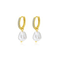 Women Elegant Fine Jewelry Geometric Design Cubic Zirconia 925 Sterling Silver Baroque Dangle Hoop Pearl Earrings