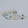 Simple Round Created Agate Moonstone Turquoise 925 Sterling Silver Hoop Earrings