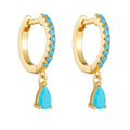 Women Fashion Style Party Anniversary Gift Elegant Turquoise Water Drop 925 Sterling Silver Hoop Earrings
