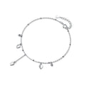 Pure Metal Polished Heart Charm Bead Chain S925 Sterling Silver Anklet