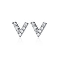 925 Sterling Silver Simple Geometric Mini Letter V Cubic Zirconia Stud Earrings