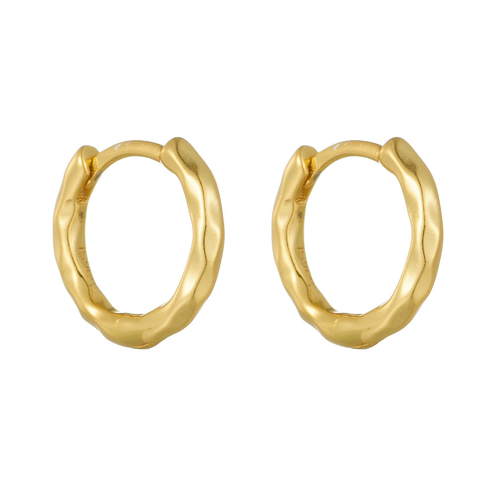 Simple Mini Irregular Face Round Circle 925 Sterling Silver Hoop Earrings