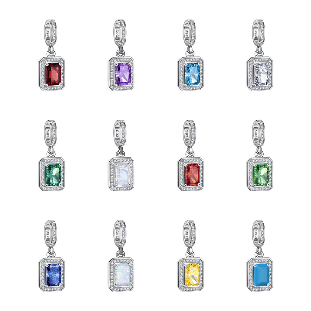 Rectangular Geometric Birthstone 925 Sterling Silver Pendant with Cubic Zirconia Accents for Women Fashion Elegant Jewelry