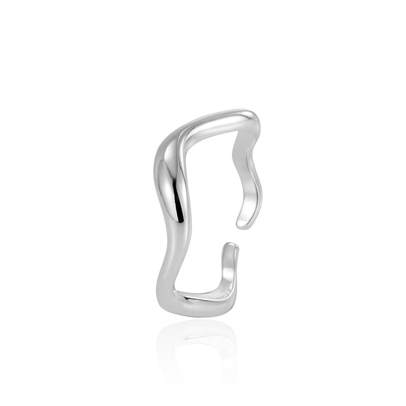 Elegant Geometric Wave Design Adjustable 925 Sterling Silver Open Ring