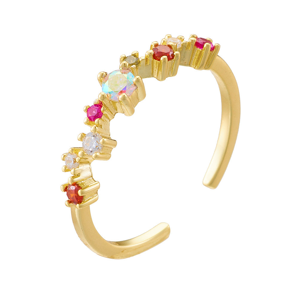 Fashion Colordul Rainbow Red CZ 925 Sterling Silver Irregular Adjustable Ring