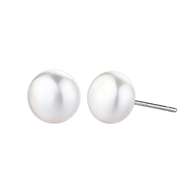 Classic 925 Sterling Silver Geometric Design Elegant Freshwater Pearl Stud Earrings
