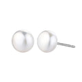 Classic 925 Sterling Silver Geometric Design Elegant Freshwater Pearl Stud Earrings