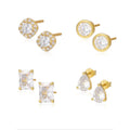 Office Simple CZ Geometry Round Rectangle Waterdrop 925 Sterling Silver Stud Earrings