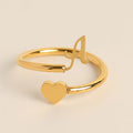 initial simple letter ring, three-dimensional heart-shaped tail ring, adjustable openin