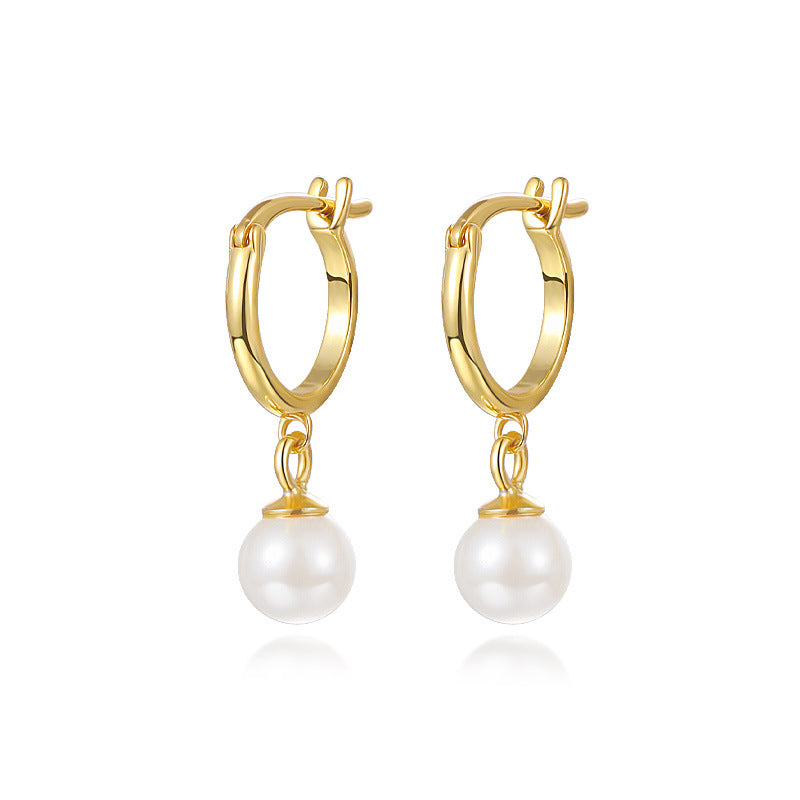 Elegant Fashion Women Light Luxury Style S925 Sterling Silver Pearls Hoop Earrings