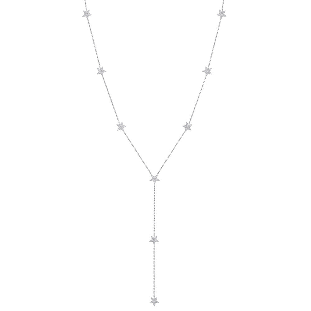 Star Tassel Lariat Necklace White Gold Color S925 Sterling Silver Long Y Necklace