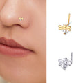 Cute Mini CZ Honey Bee 925 Sterling L Shape Nose Stud