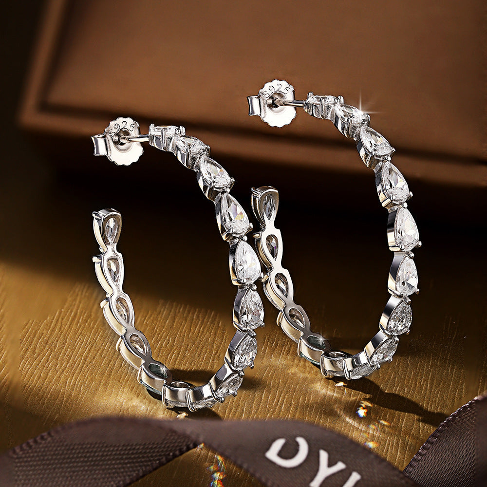 Holiday Waterdrop CZ 925 Sterling Silver Hoop Earrings