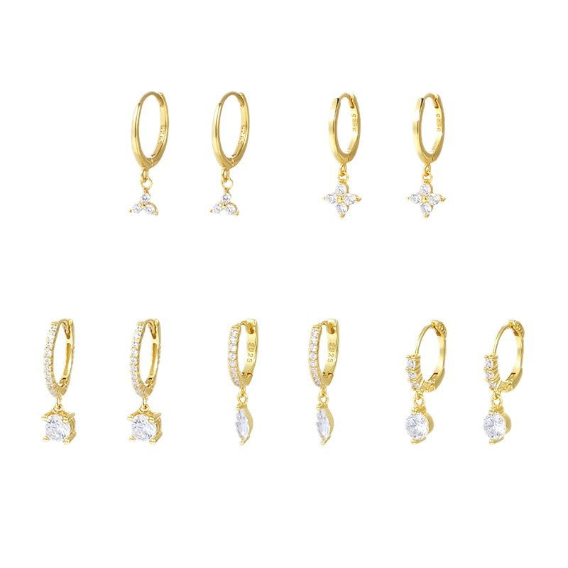 Minimalist Geometric Water Drop Cubic Zirconia 925 Sterling Silver Hoop Earrings