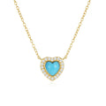 Heart Shaped Turquoise Cubic Zirconia  925 Sterling Silver Necklace