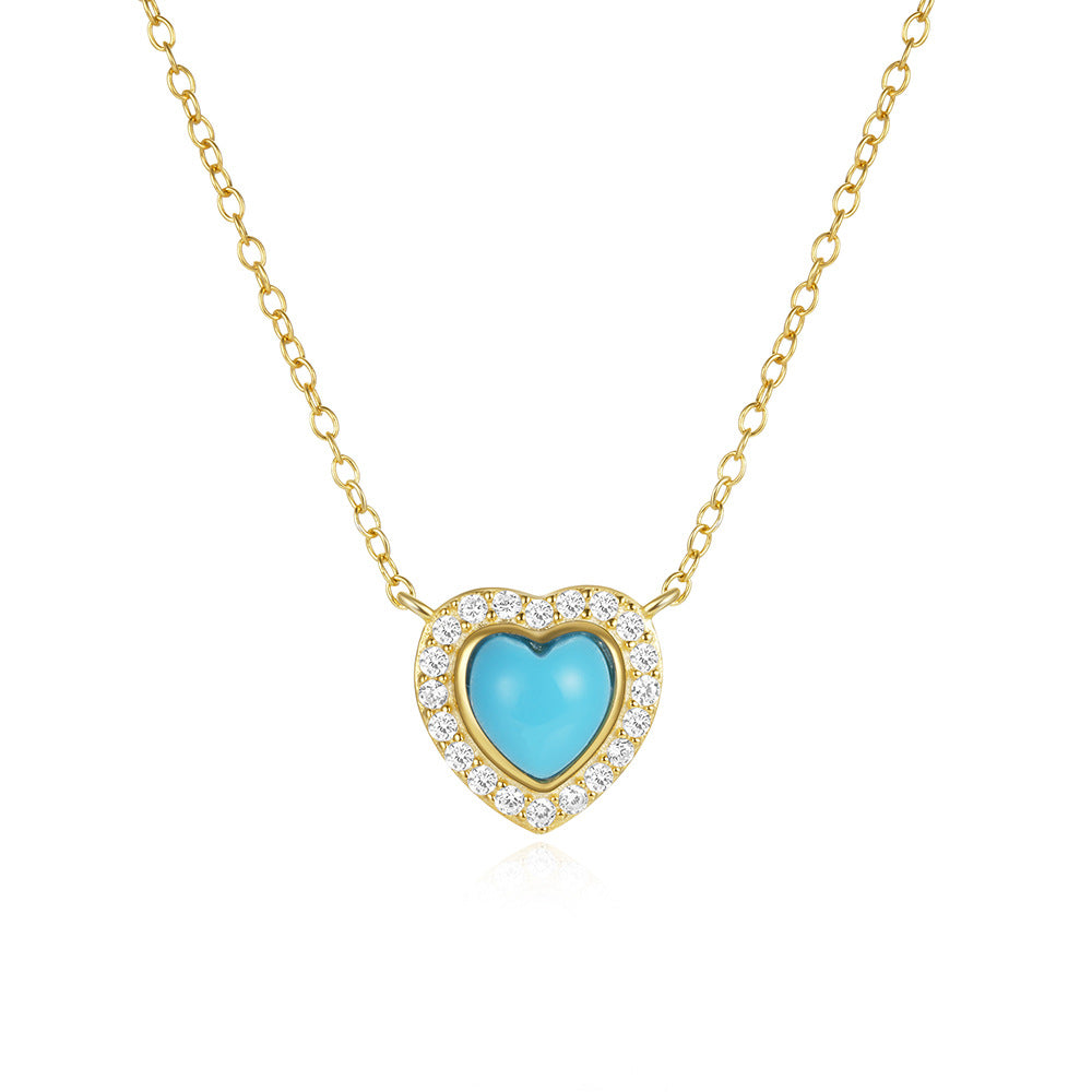 Heart Shaped Turquoise Cubic Zirconia  925 Sterling Silver Necklace