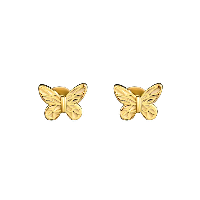 Cute Flying Butterfly 925 Sterling Screw Flat Stud Earring (Single)