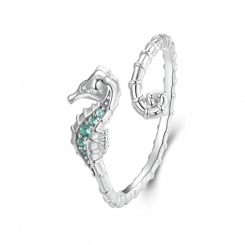 Ocean Style Seahorse Themed Zirconia 925 Sterling Silver Ring