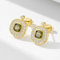 Elegant Geometric Oval Design  925 Sterling Silver Olive Green Cubic Zirconia Stud Earrings