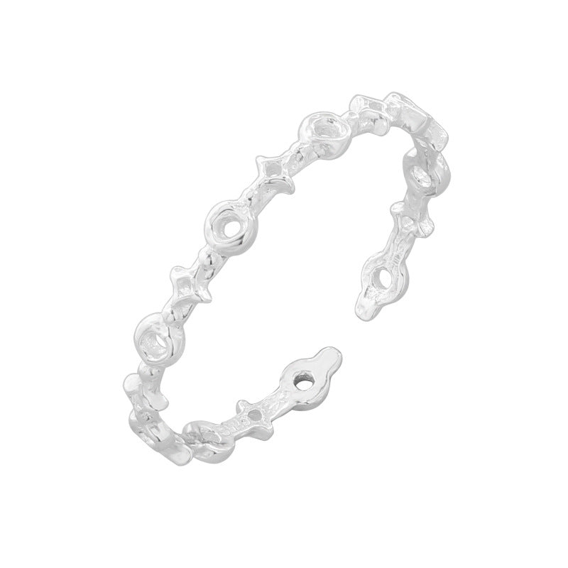 Geometric Star Pattern 925 Sterling Silver Adjustable Ring for Women with Elegant Minimalist Style Perfect for Daily Wear and Special Occasions Gift for Her