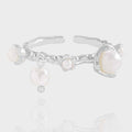 Women Beautiful Shell Pearl Flowers 925 Sterling Silver Adjustable Ring