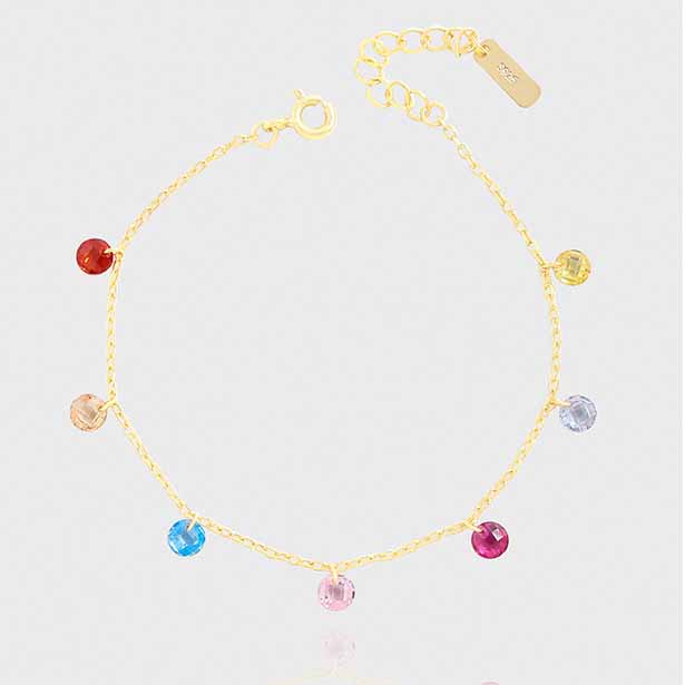 Girl Colorful Round Cubic Zirconia 925 Sterling Silver Bracelet