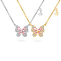Butterfly Design Elegant Pink Cubic Zirconia 925 Sterling Silver Pendant Necklace
