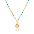 Holiday Gift Round Natural Pearl Shell Green Epoxy Chain 925 Sterling Silver Necklace