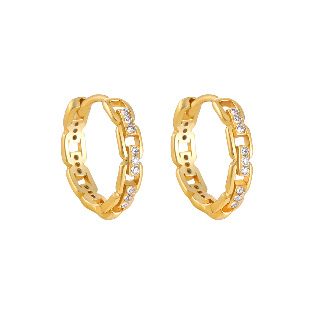 Lady Office Hollow CZ Chain 925 Sterling Silver Hoop Earrings