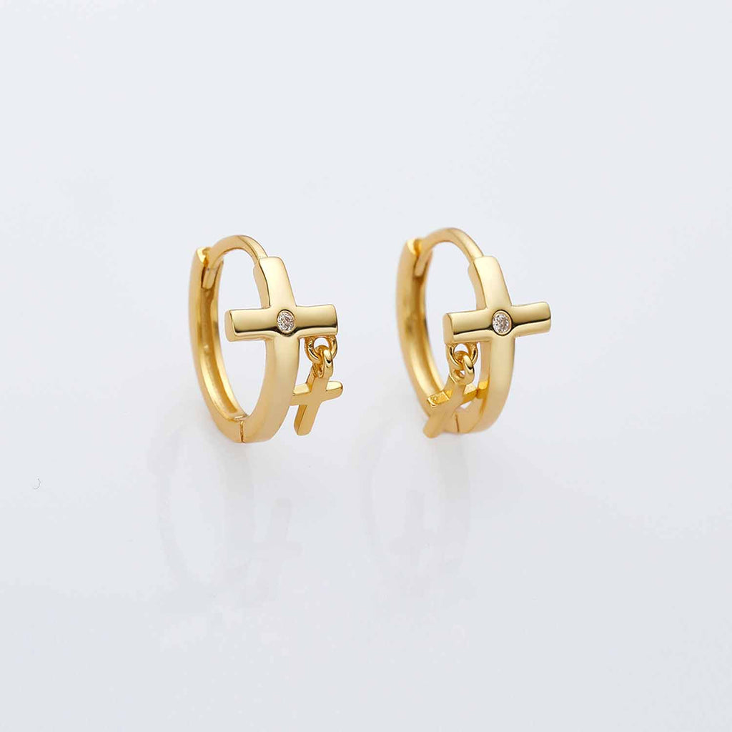 Holiday Mini CZ Large Small Cross 925 Sterling Silver Hoop Earrings