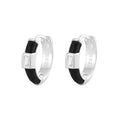 Geometric Design Black and White Epoxy 925 Sterling Silver Minimalist Hoop Earrings